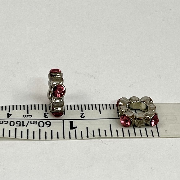 Set of Two Pink Rhinestone Silver Tone Charm Spacers - Picture 5 of 8